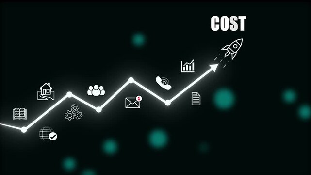 Business Growth Chart with Icons Representing Services and Communication graph line