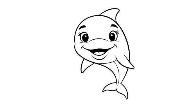 Smiling cartoon dolphin face isolated on white background