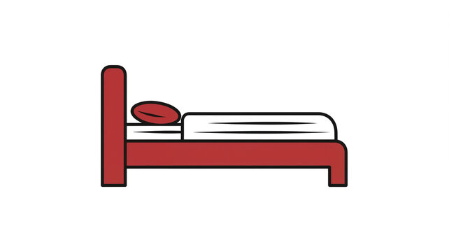 Minimalist Red Bed Icon with Pillow and White Sheets Vector Illustration Isolated on White Background