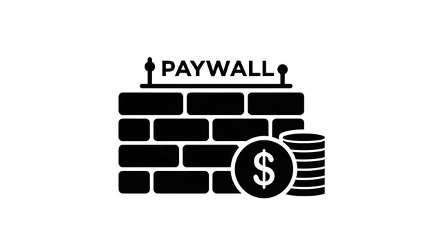 Digital Paywall Icon with Brick Wall and Dollar Coins Vector Illustration
