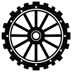 Obraz premium Steampunk Style Gear and Wheel Hybrid Illustration Black White