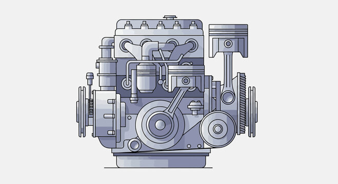 Detailed illustration of a four cylinder internal combustion engine components