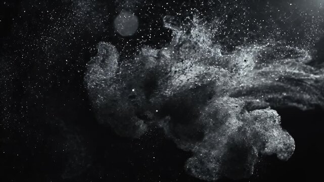 Abstract image of a dark background with scattered white particles and a white circular shape