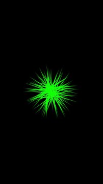 An animation of a needle-shaped green object stretching and shrinking against a black background