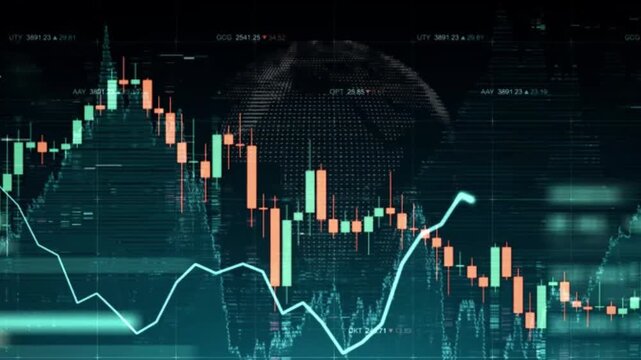 stock market graph.
A video showcasing a stock market graph with fluctuating trends and patterns on a dark background