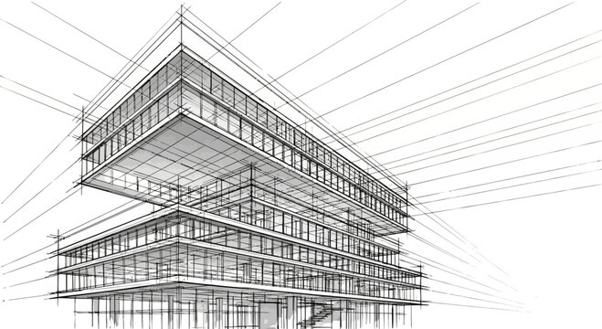 A detailed architectural drawing of a modern building