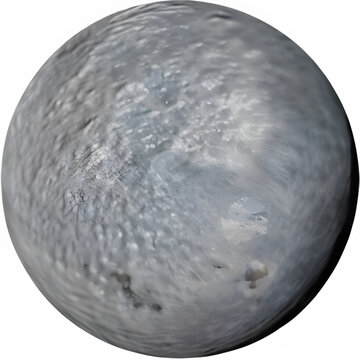 A detailed 3D render of Umbriel, the darkest and most heavily cratered of the major moons of Uranus, isolated on a transparent background. This high-resolution PNG cutout features the moon's ancient.