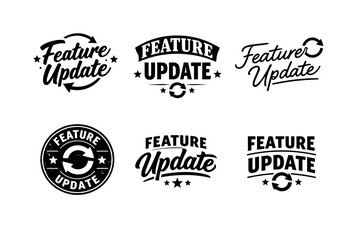 Fototapeta premium Collection of feature update logos with arrows and stars