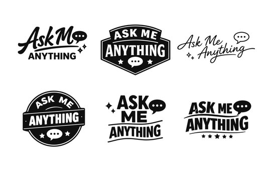 Ask me anything logo designs collection with speech bubbles and stars