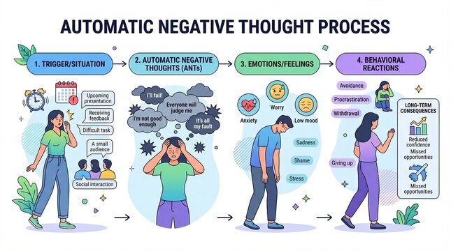 Person experiencing automatic negative thoughts and emotions in daily life