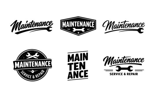Retro maintenance logos collection with wrench graphics and vintage style