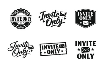 Fototapeta premium Black and white invite only badges with envelope icons and bold typography