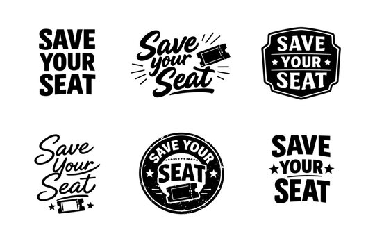 Collection of save your seat designs with ticket graphics and stars