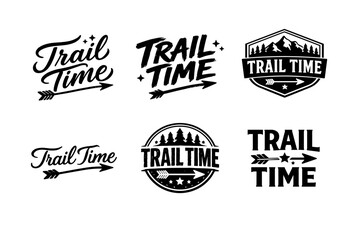 Obraz premium Trail time logo designs with arrows and nature elements in various styles