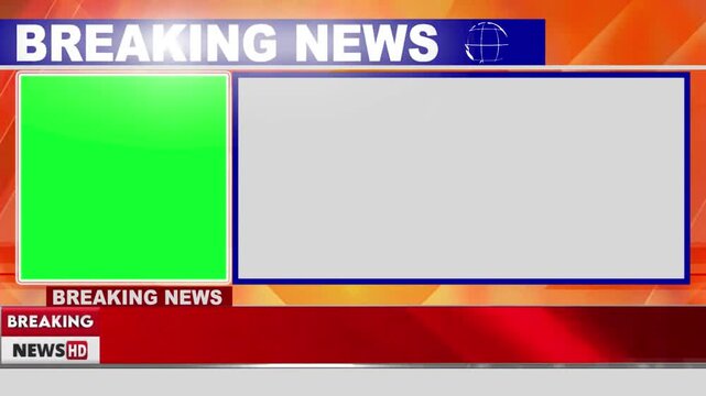 A breaking news video template with a green screen and blank space for a news report on a television broadcast.