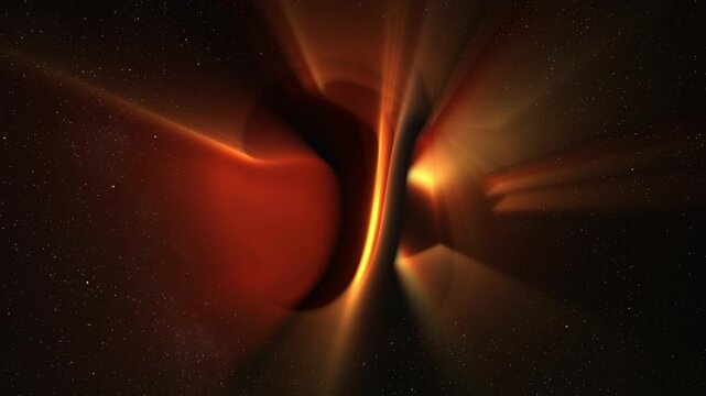 Abstract multicolor glow sphere with rays, science background. Bizzard planet structure in space, 4k