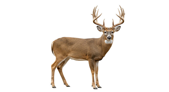 Majestic White-tailed Deer Buck with Large Antlers Standing on White Background