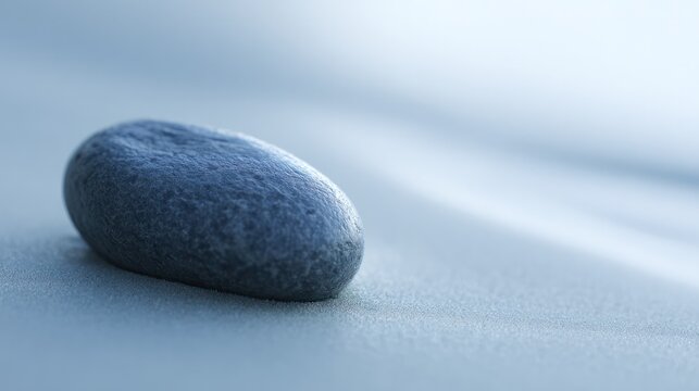 A smooth river stone lying on wet sand, with a cool blue and gray tone. Destination brand designed specifically for outdoor magazines and nature guides.