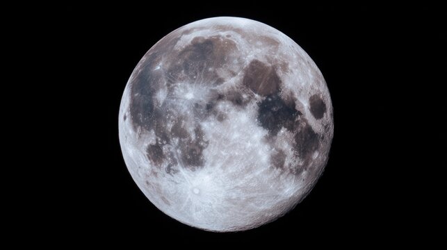 Detailed lunar orb glowing in a dark night sky, showcasing surface textures and celestial contrast, designed for astronomy learning materials and scientific posters.