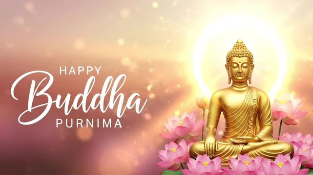 Happy Buddha Purnima Poster Design with Lord Buddha Statue. Vesak Day Social Media Post
