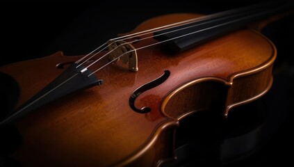 Fototapeta premium Beautiful violin with intricate details, dark backdrop, focused view.