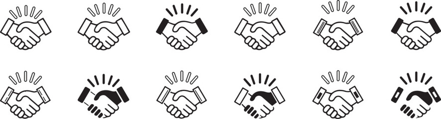 Fototapeta premium Handshake partnership and corporate trust icons set. Minimal line agreement and collaboration symbols. Vector illustration