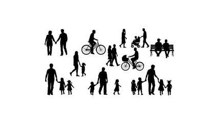 Fototapeta premium People Lifestyle Silhouettes Vector Men and Women Daily Life Situations Illustration