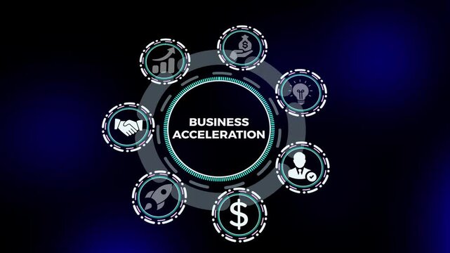Business acceleration concept featuring rapid growth dashboard, performance boost analytics, and enterprise scaling strategy visualization.