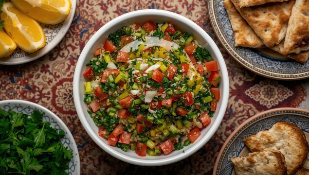 Middle Eastern salad with tomato, onion, and oil