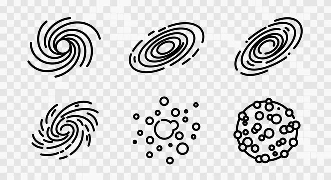 Abstract galaxy and space icons in a simple line art style