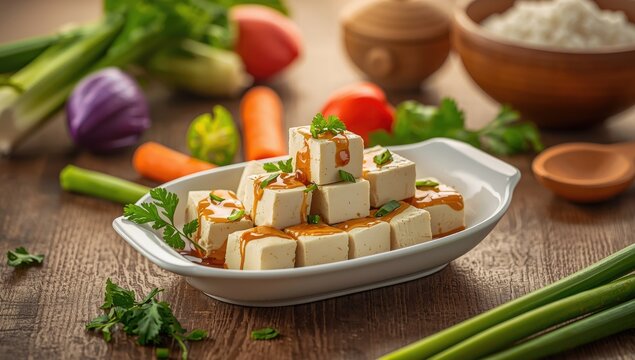 Tofu is a food derived from coagulated soybean sediment.