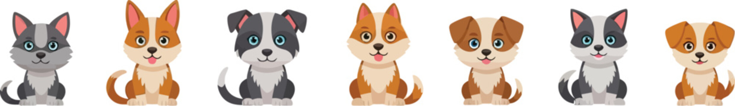 Cute Cartoon Dog Faces with Happy Expressions