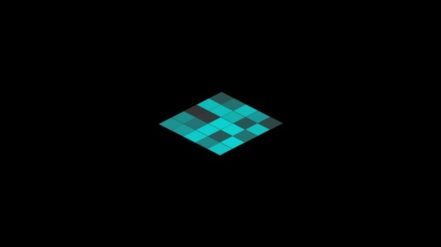 Shifting Cyan and Grey Pixelated Diamond on Black Background
