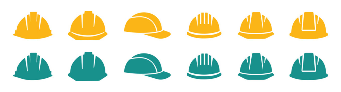 Construction Helmet Icons Set &ndash; Safety Helmet Signs and Symbols Vector,