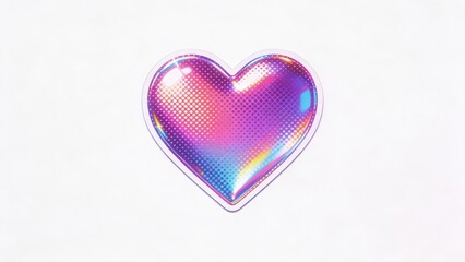 Obraz premium Vibrant holographic heart decal featuring a vintage halftone design on a light backdrop.