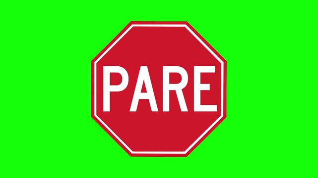 Spanish or Portuguese Stop Sign Pop Up Animation with Green Background