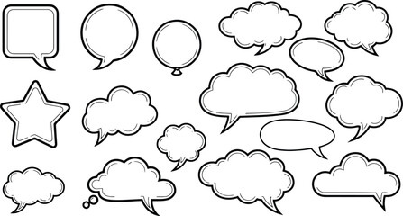 Fototapeta premium A set of vector line art speech bubbles and silhouettes in a simple illustration style