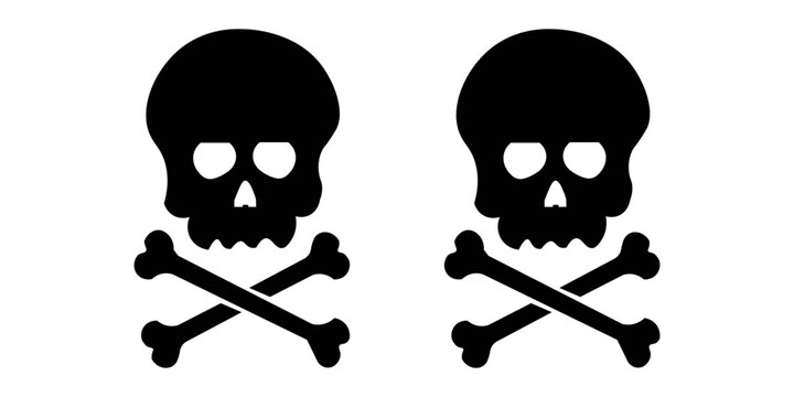 Set of Black Death, danger or poison fill icons. Crossbones Skull Human shapes. Satanic imagery. Horror icons.