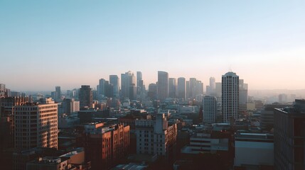 Fototapeta premium Vast city skyline illuminated by warm morning or evening light