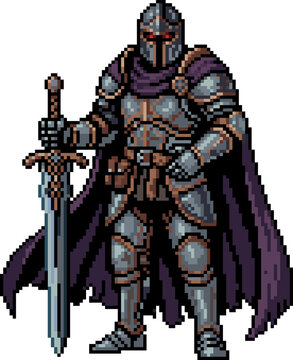Knight warrior full armor purple cape greatsword pixel art