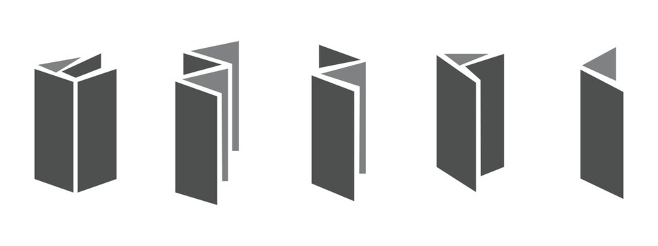 Brochure Fold Types Black Line Icon Set &ndash; Paper Folding Styles Including Bi-Fold, Tri-Fold, Z-Fold and Accordion, Vector Illustration