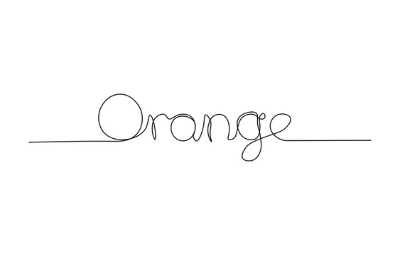 A minimalist continuous line drawing spells out the word orange in elegant flowing cursive script on a white background high-quality professional