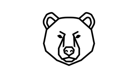 Minimalist line art drawing of a bear's head with geometric features on a white background.