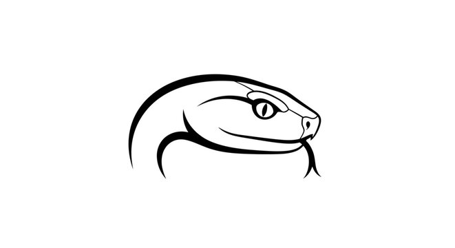 Black and white illustration of a snake's head with its tongue flicking out, depicted in a stylized graphic design.