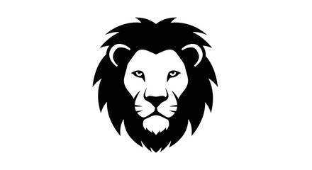 Obraz premium A striking black and white vector illustration of a majestic lion's head with a full mane, facing forward.