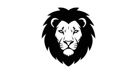 Fototapeta premium A striking black and white illustration of a majestic lion's head with a full mane, facing forward.
