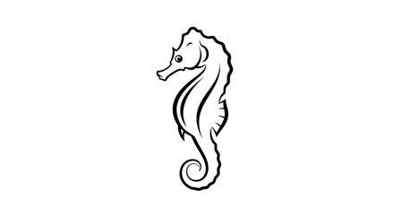 Fototapeta premium A detailed black and white outline drawing of a seahorse with intricate lines.