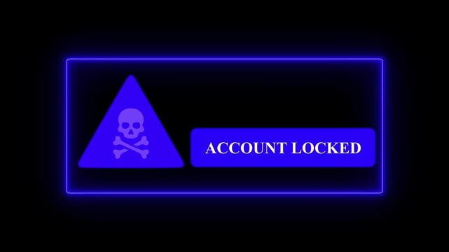 Blue colour warning triangle with exclamation mark and account locked icon concept on black background.Representing security issues with perfect for technology, privacy protection, and digital safety.