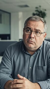 Concerned Middle Aged Male Manager Discussing Corporate Restructuring in Office