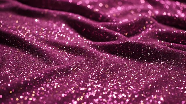 Close-up of draped purple fabric, heavily sprinkled with sparkling glitter